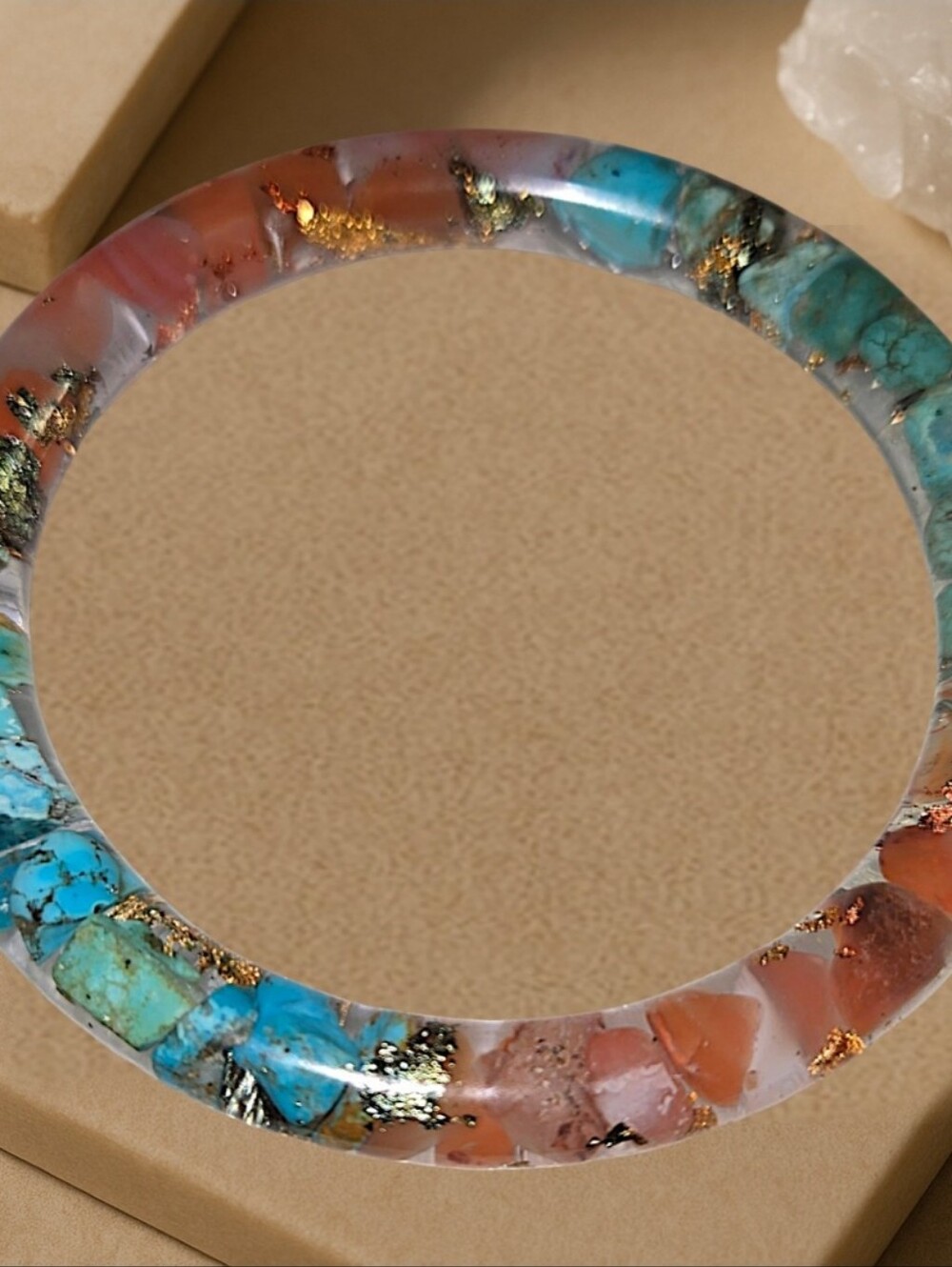 Artisan Resin Bangle Bracelet Turquoise Carnelian Genuine Stones